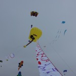 The Air Guitar with other kites in Clear Lake Iowa, Color the Wind festival.